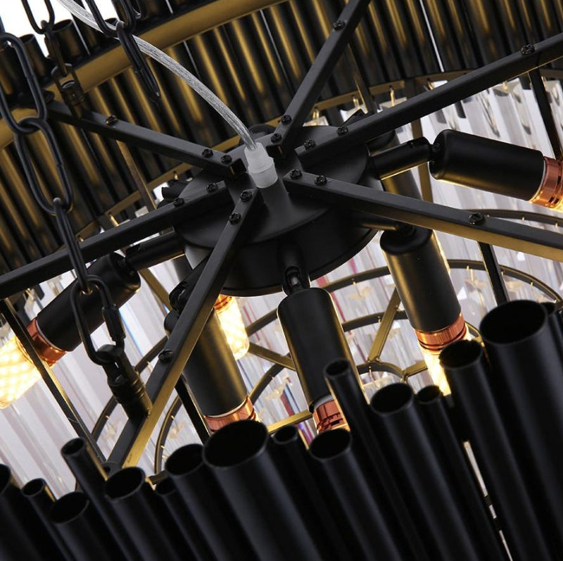 Black Wyvern K9 crystal chandelier with modular design allowing easy maintenance for dining room living room restaurant lighting