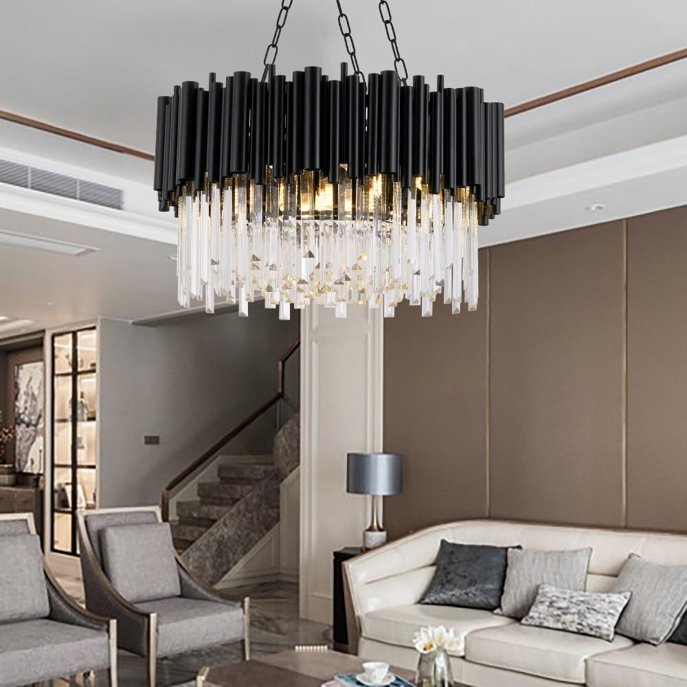 Black Wyvern chandelier with sleek black finish and K9 crystals creating luxurious edge for modern dining room living room