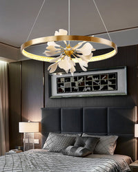 Thumbnail for Modern petal chandelier with adjustable height and LED lights creating refined elegance for dining room living room foyer