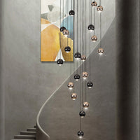 Thumbnail for Chocolate villa chandelier with cognac glass spheres in luxurious gold finish for grand foyer staircase cathedral ceiling