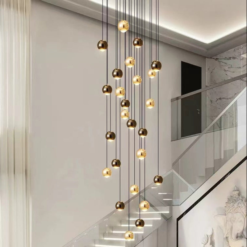Multi-light cognac glass cluster featuring bronze truffle spheres with brilliant K9 crystal for foyer staircase high ceiling,UL