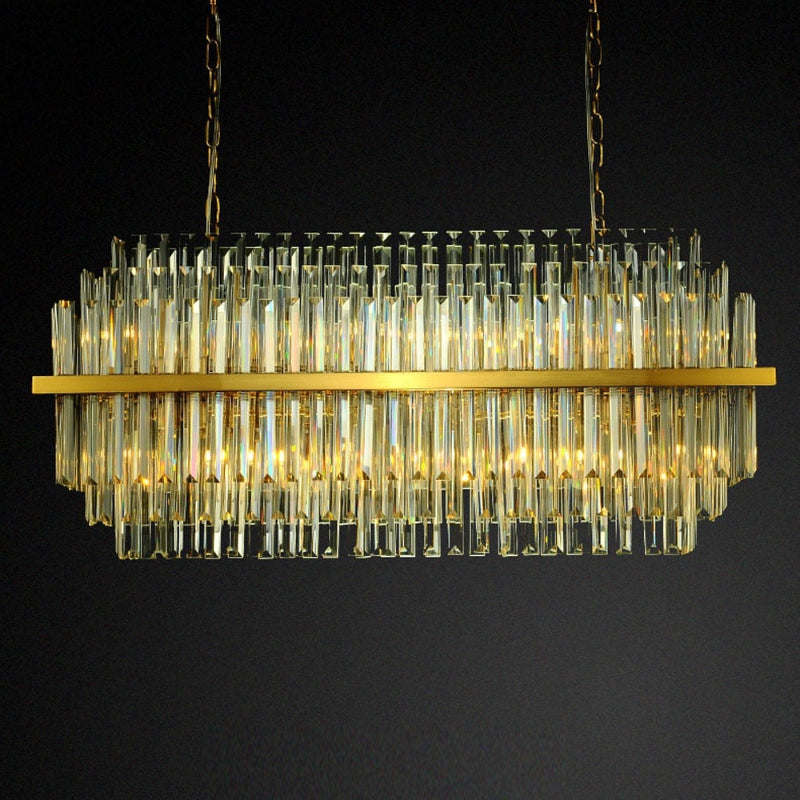 Tiered crystal dining chandelier with dimmer compatibility creating customizable lighting for dining room kitchen island restaurant