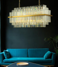 Thumbnail for Modern stainless steel chandelier with tiered crystals creating contemporary elegance for dining room reception hall foyer