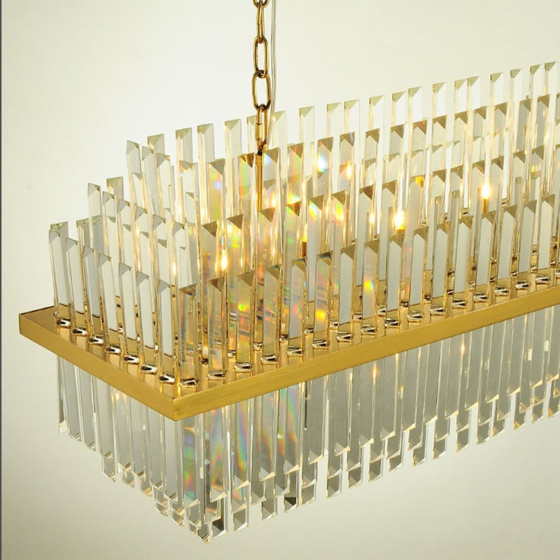 Tiered crystal chandelier with brushed stainless steel creating unique modern design for elegant dining room living room