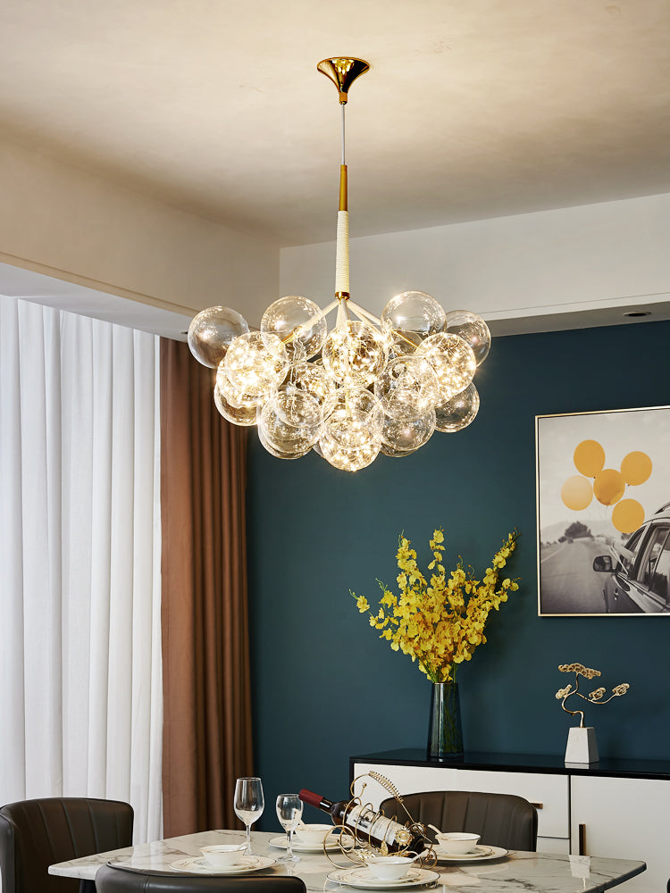Bubble lighting fixtures with glass sphere design creating contemporary lighting for modern dining room living room