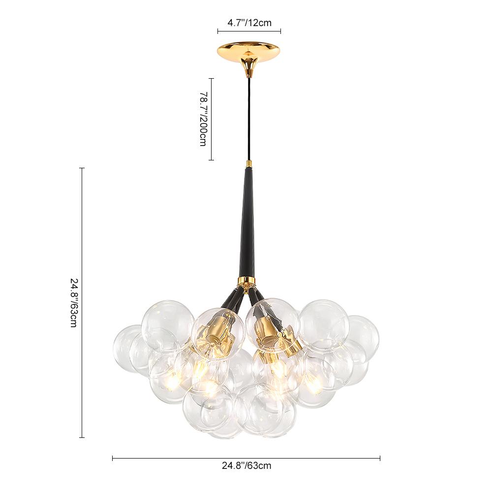 Bubble chandelier featuring Bubble Ball glass sphere in black gold finish for luxury dining room foyer entryway