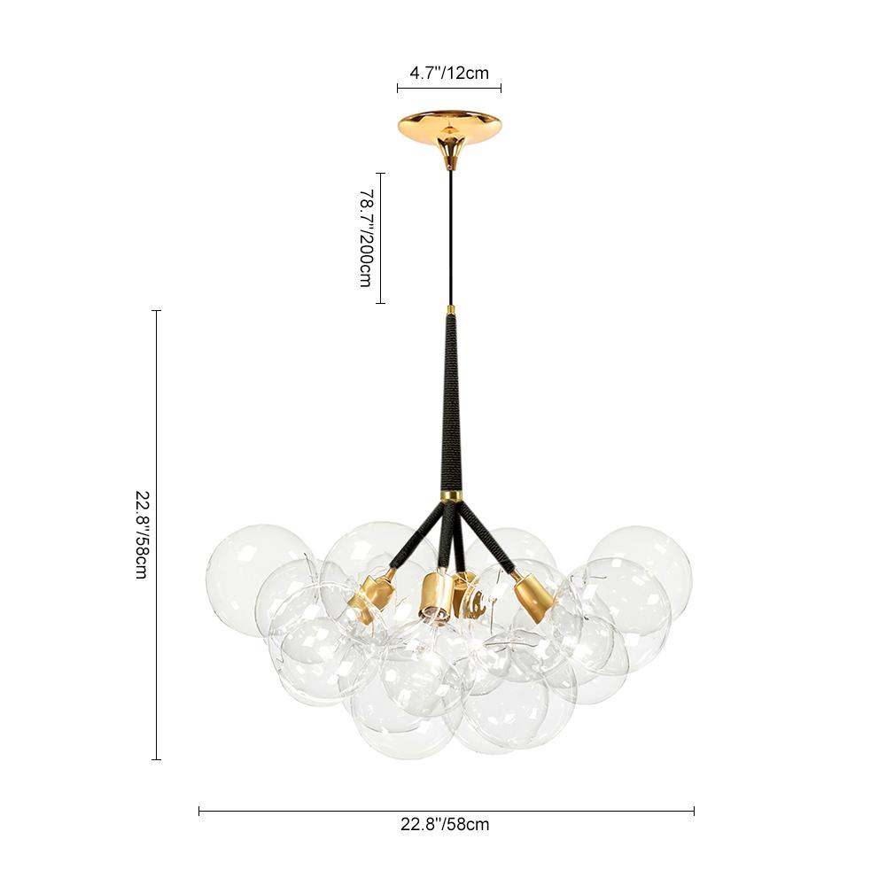 Contemporary bubble chandelier with minimalist form and glass spheres creating modern lighting for dining room living room