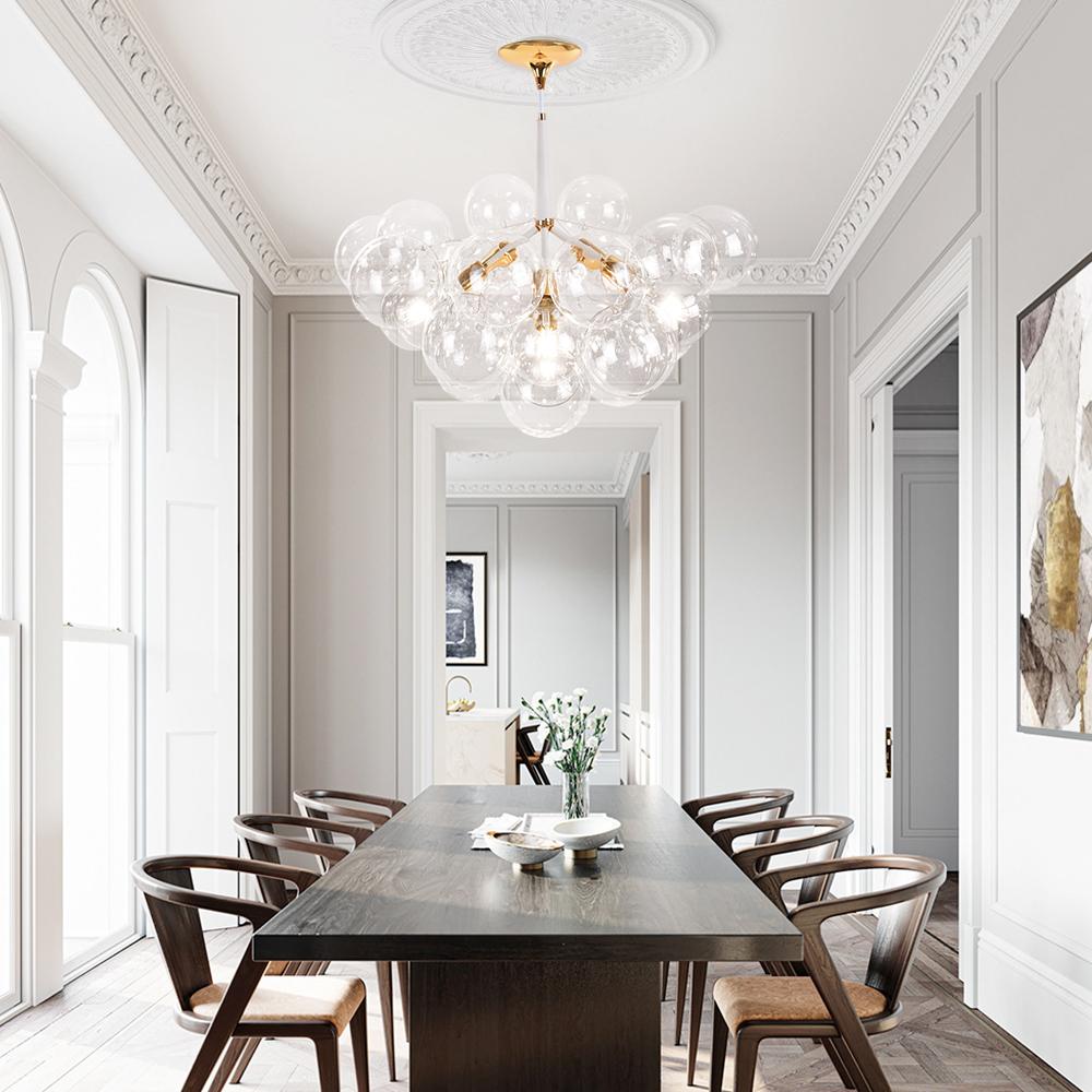 Glass bubble chandelier featuring Bubble Ball design creating playful romantic effect for dining room living room lighting