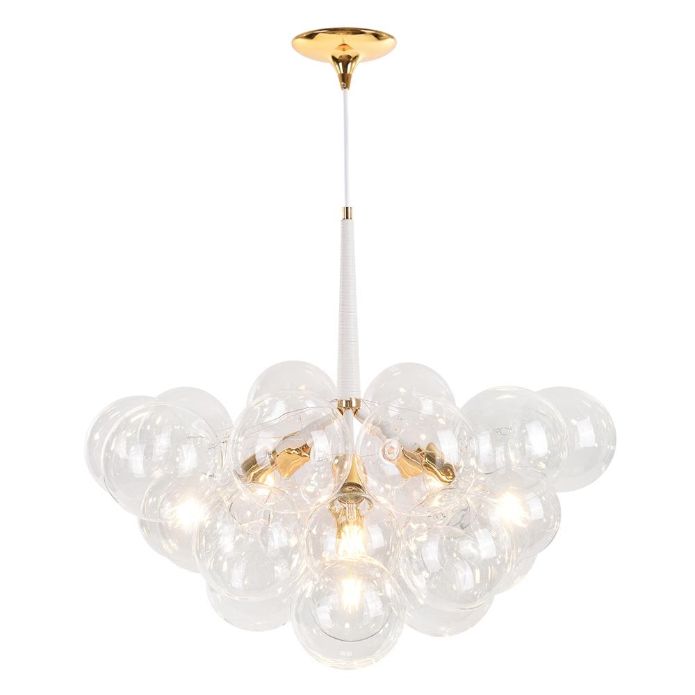 Bubble lighting fixtures with three to six head configurations and glass spheres for customizable dining room lighting