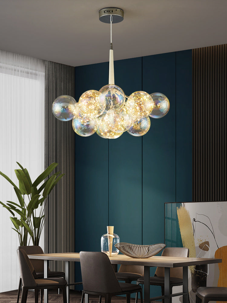 Glass bubble light fixture with transparent multicolor choice creating versatile lighting for dining room living room