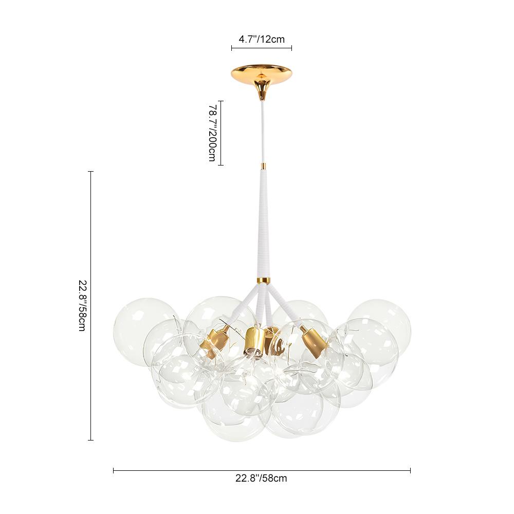 Glass globe chandelier with Bubble Ball design in white gold option for elegant dining room foyer lighting