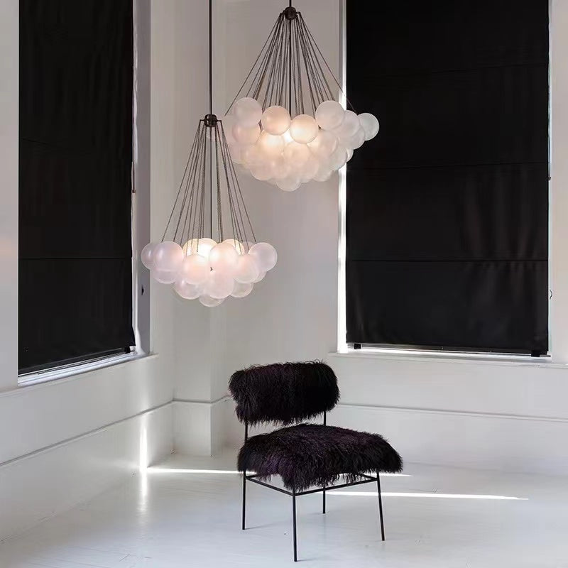 Chandelier light fixture with Bubble Cluster Nordic design creating modern lighting for restaurant dining room foyer