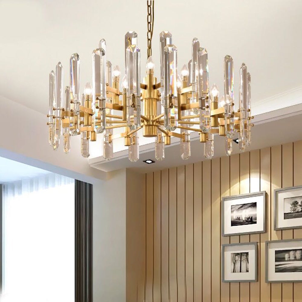 Candlestick Elegance modern crystal chandelier with candelabra design creating elegant lighting for dining room foyer high ceiling