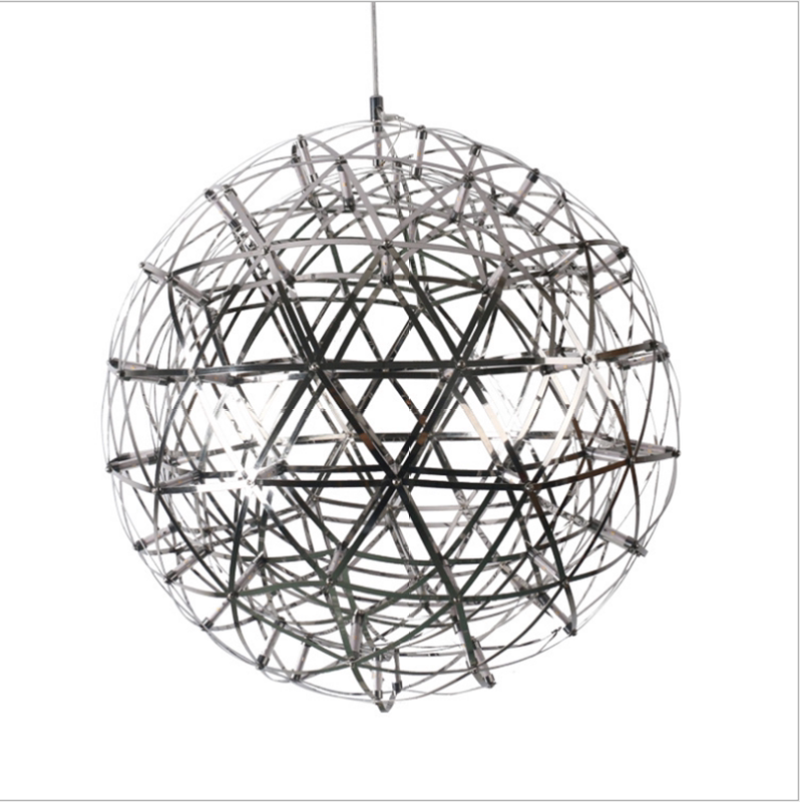 Chrome LED firework chandelier, contemporary starburst dandelion design for dining room foyer high ceiling lighting