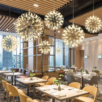 Thumbnail for Luxurious chrome-plated LED chandelier with Celestial Burst starburst dandelion design for commercial restaurant lobby entrance high ceiling