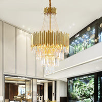 Thumbnail for K9 crystal starburst chandelier with stainless steel and high-end design creating luxurious focal point for hotel foyer