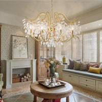 Thumbnail for Chandelier crystals with Champagne Cascade precision-cut design creating brilliant refraction for modern dining room foyer lighting