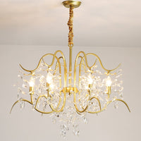 Thumbnail for Champagne Cascade precision-cut crystal chandelier with pendant lights creating elegant lighting for dining room foyer high ceiling