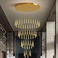 Thumbnail for Crystal raindrop chandelier lighting, champagne rain with gold powder for staircase foyer entryway high ceiling