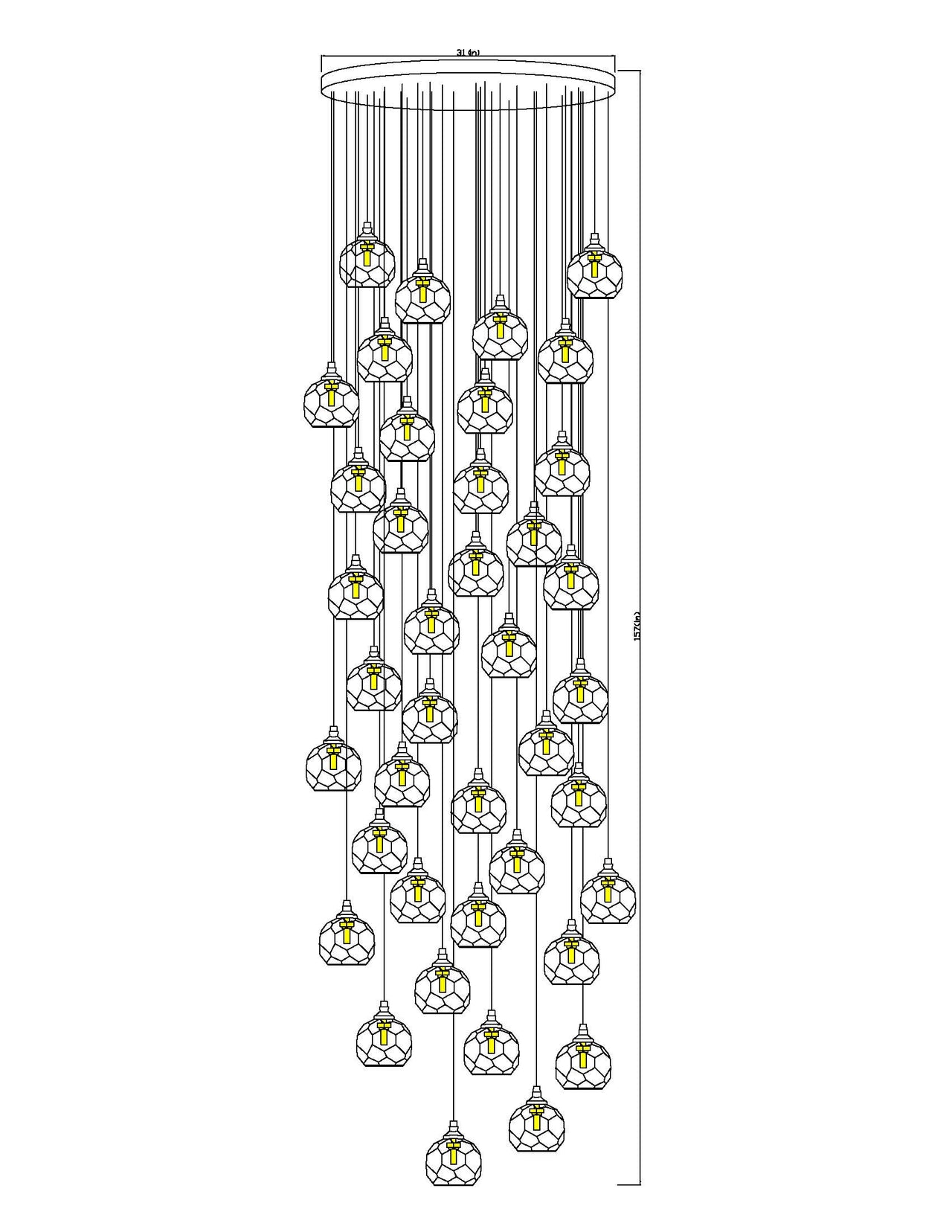 Dimmable crystal ball linear chandelier with multi-faceted spheres creating customizable ambiance for staircase foyer entryway