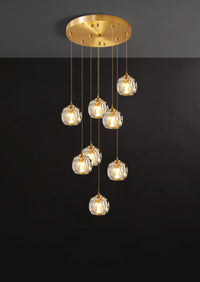 Thumbnail for Large crystal ball linear chandelier with sharp-edge facets creating radiant glow for grand staircase foyer two-story ceiling