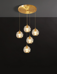Thumbnail for Modern crystal ball pendant chandelier with multi-faceted design creating dynamic light refraction for staircase foyer entryway