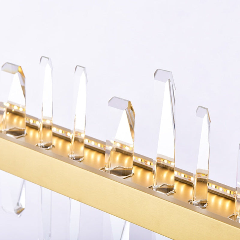 Modern brass chandelier with Crystal Bar brushed gold design creating luxurious lighting for dining room kitchen contemporary interior