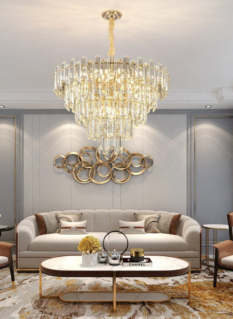 Small K9 crystal pendant light with polished finish creating lavish environment with minimal dazzle for bedroom dining room