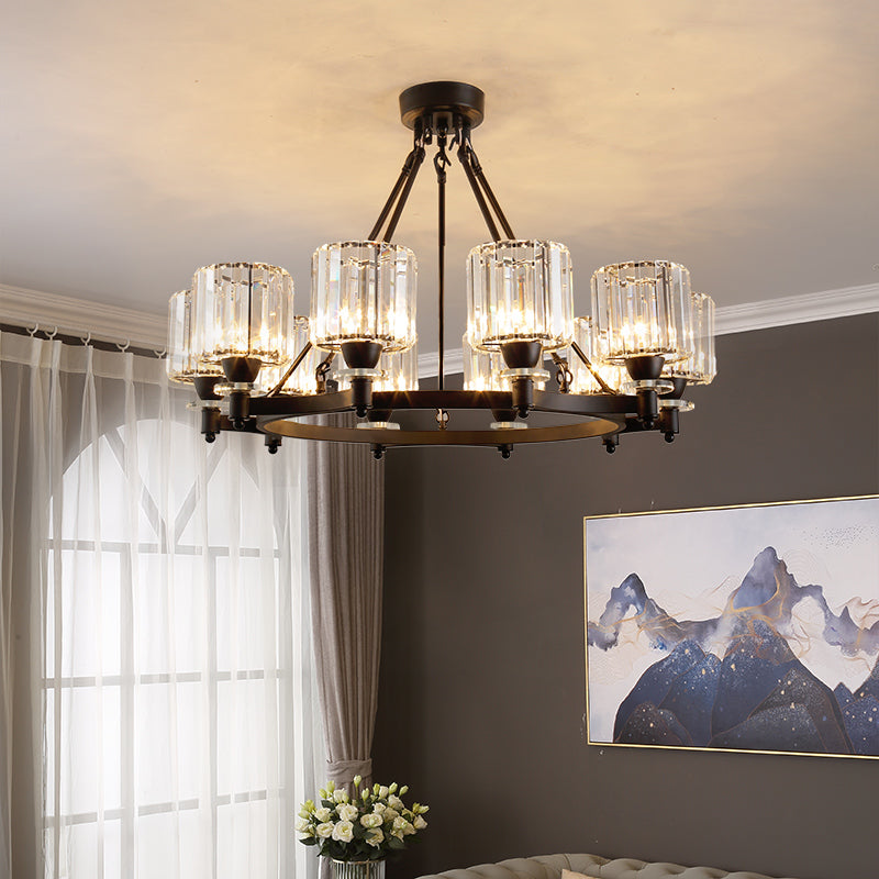 Black crystal chandelier with fine cutting and LED dimming creating modern simplicity for contemporary dining room living room