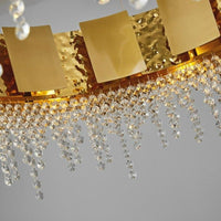 Thumbnail for Modern gold crystal chandelier with adjustable height and tassel design creating timeless sophistication for dining room bedroom