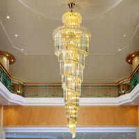 Thumbnail for Large K9 crystal spiral chandelier with circular design creating brilliant sparkle for grand staircase entryway two-story foyer