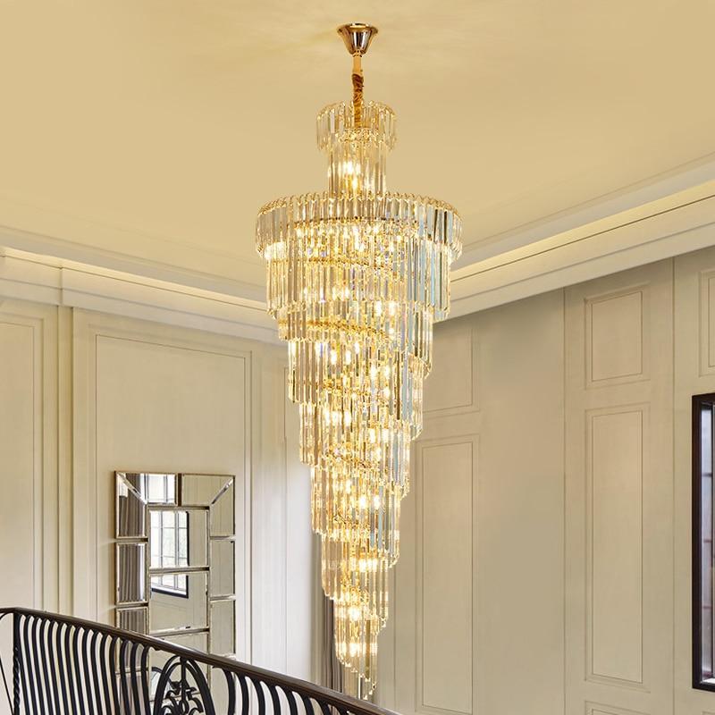 Premium K9 crystal spiral chandelier with adjustable height creating timeless luxury for staircase foyer entryway living room
