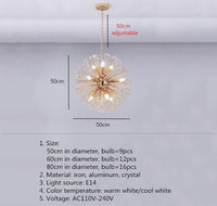 Thumbnail for Crystal chandelier featuring Dandelion Crystal modern LED Sputnik design with starburst pattern for luxury dining room foyer