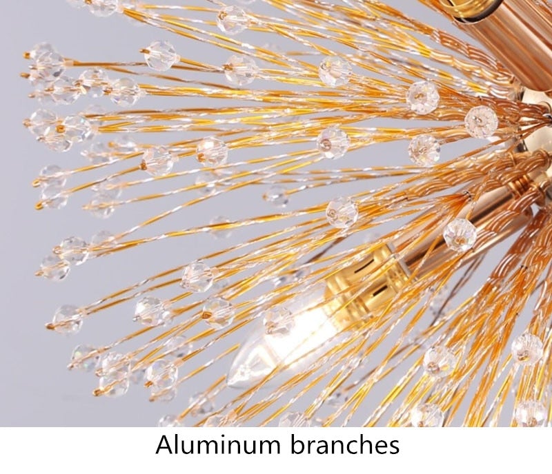 Dining room light fixtures featuring Dandelion Crystal LED Sputnik chandelier with dandelion-inspired design for modern interior