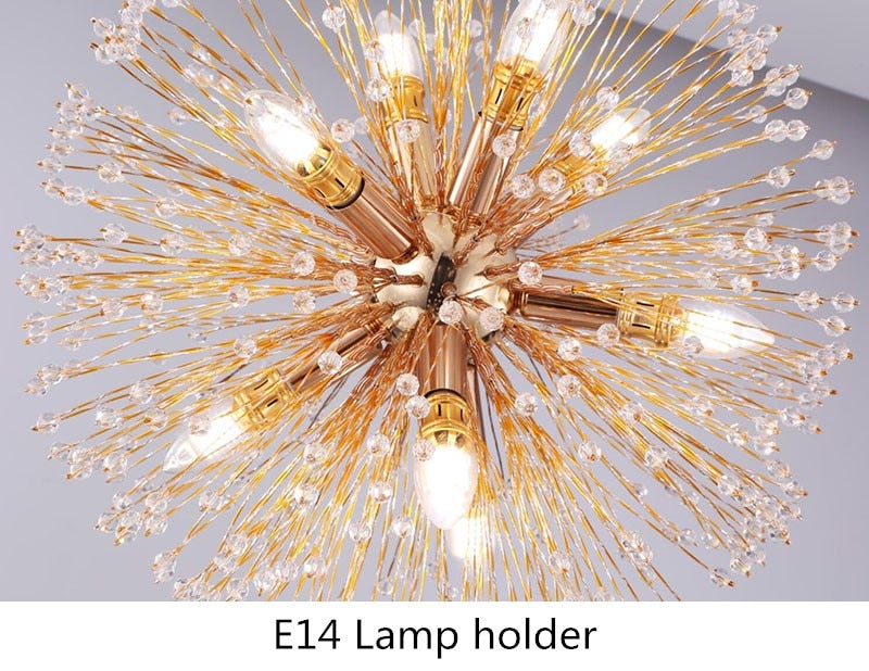 Round crystal chandelier featuring Dandelion Crystal LED Sputnik design with spherical arrangement for elegant dining room lighting