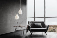 Thumbnail for Glass chandelier with Danish Minimalist teardrop spiral design creating minimalist Nordic lighting for contemporary dining room foyer