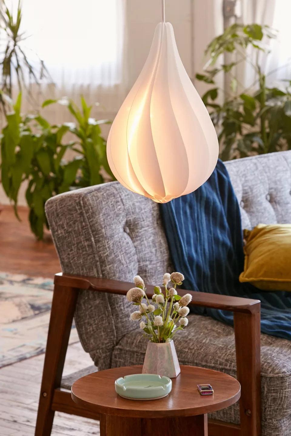 Bubble chandelier light with Danish Minimalist teardrop spiral design creating elegant Nordic ambiance for dining room living room