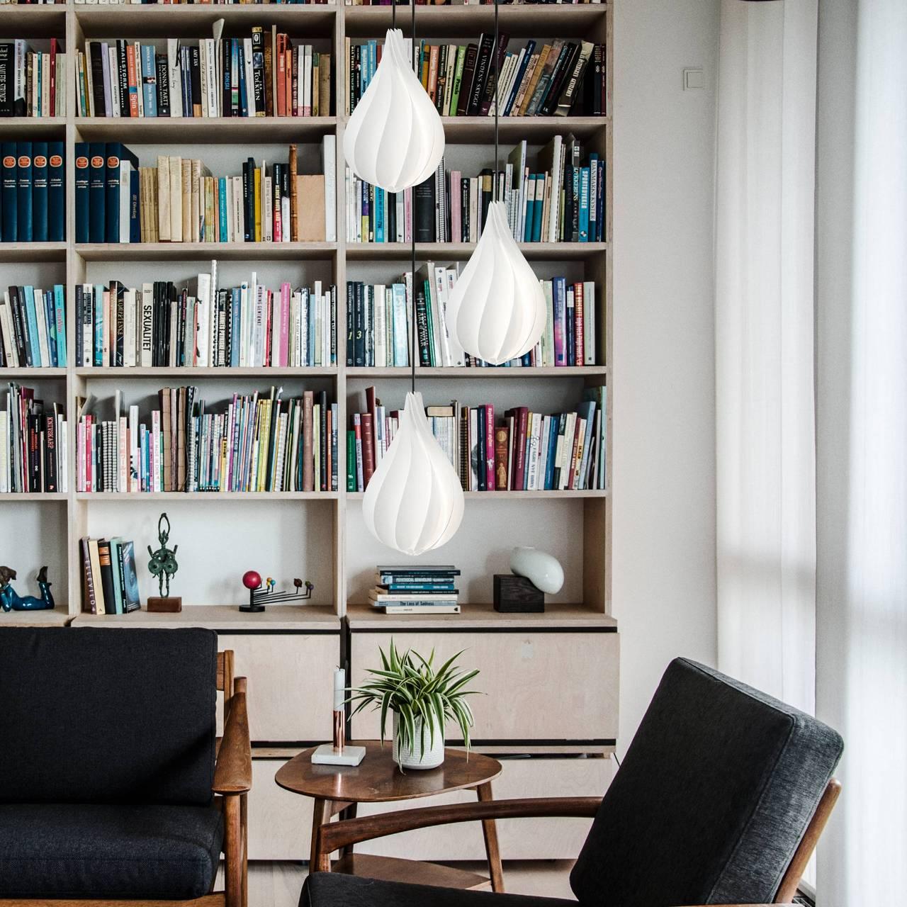 Bubble ball chandelier featuring Danish Minimalist teardrop spiral pendant creating Scandinavian style lighting for modern interior
