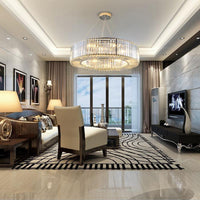 Thumbnail for Chrome crystal chandelier with unique circular design and adjustable height creating stunning display for modern foyer living room