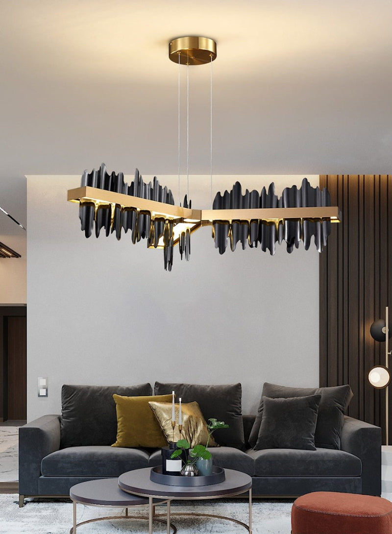 High-end black tripartition chandelier with K9 crystals and adjustable height creating luxurious sanctuary for dining room restaurant