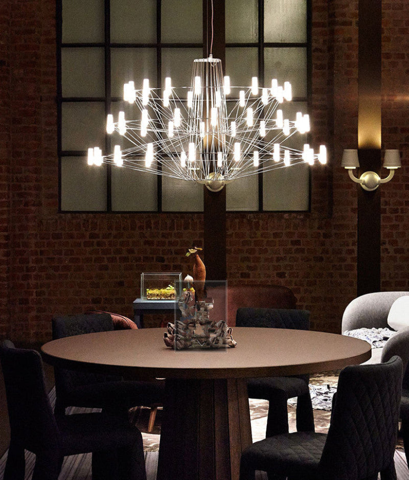 Firefly Glow chandelier with LED candle lights creating magical starlight effect for minimalist dining room living room