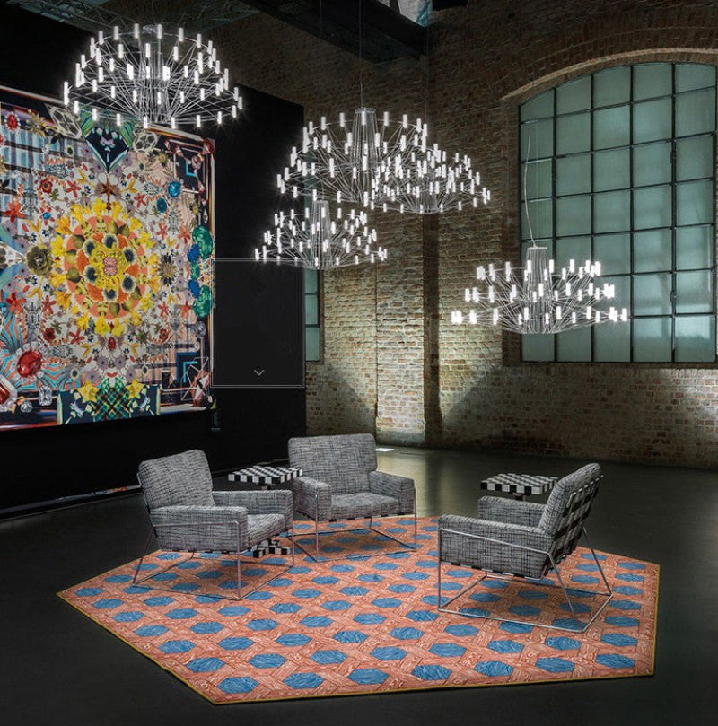 Minimalist candle chandelier with 36 LED lights creating soft ambient glow for postmodern dining room foyer living room