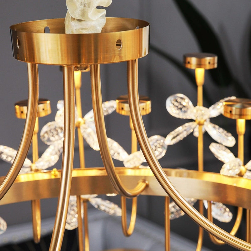Modern crystal pendant lights featuring Floral Bloom Art Deco flower design for elegant dining room living room lighting
