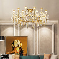 Thumbnail for Hanging crystal light with Floral Bloom Art Deco flower design creating artistic lighting for modern dining room entryway