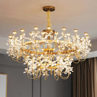 Thumbnail for Floral Bloom Art Deco flower crystal chandelier with real crystal creating elegant lighting for dining room foyer high ceiling