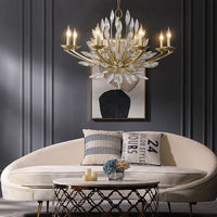 Thumbnail for Floral Bloom mid century luxury crystal chandelier with flower design creating elegant lighting for dining room foyer high ceiling