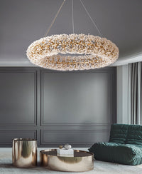 Thumbnail for Modern crystal pendant lights with Floral Ring flower design creating sophisticated ambiance for contemporary dining room foyer