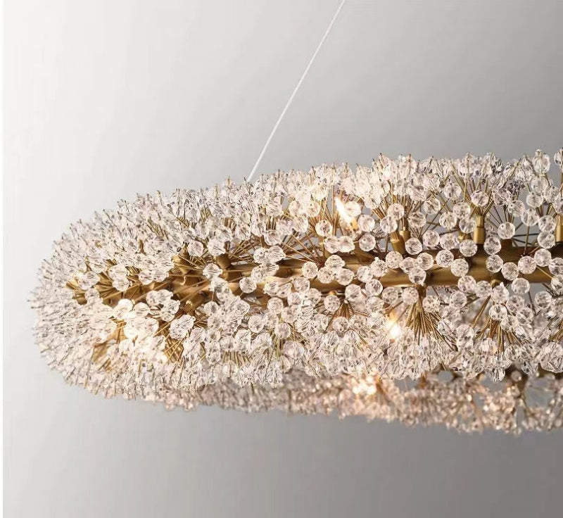Dining chandelier featuring Floral Ring crystal flower design with circular arrangement for modern dining room table lighting