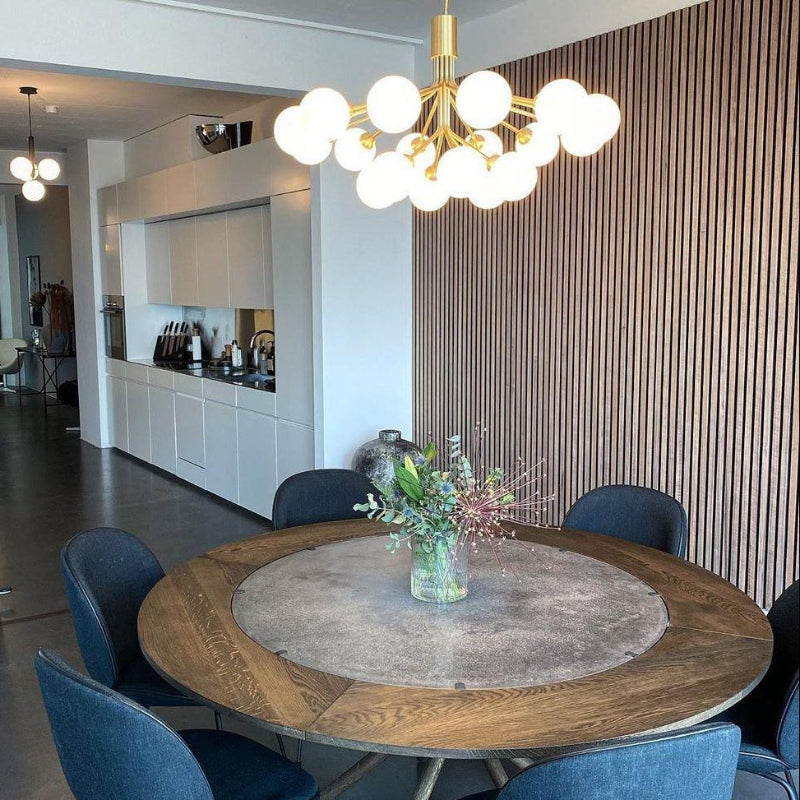 Bubble light fixture with Flower Bloom American ball design creating artistic lighting for contemporary dining room entryway