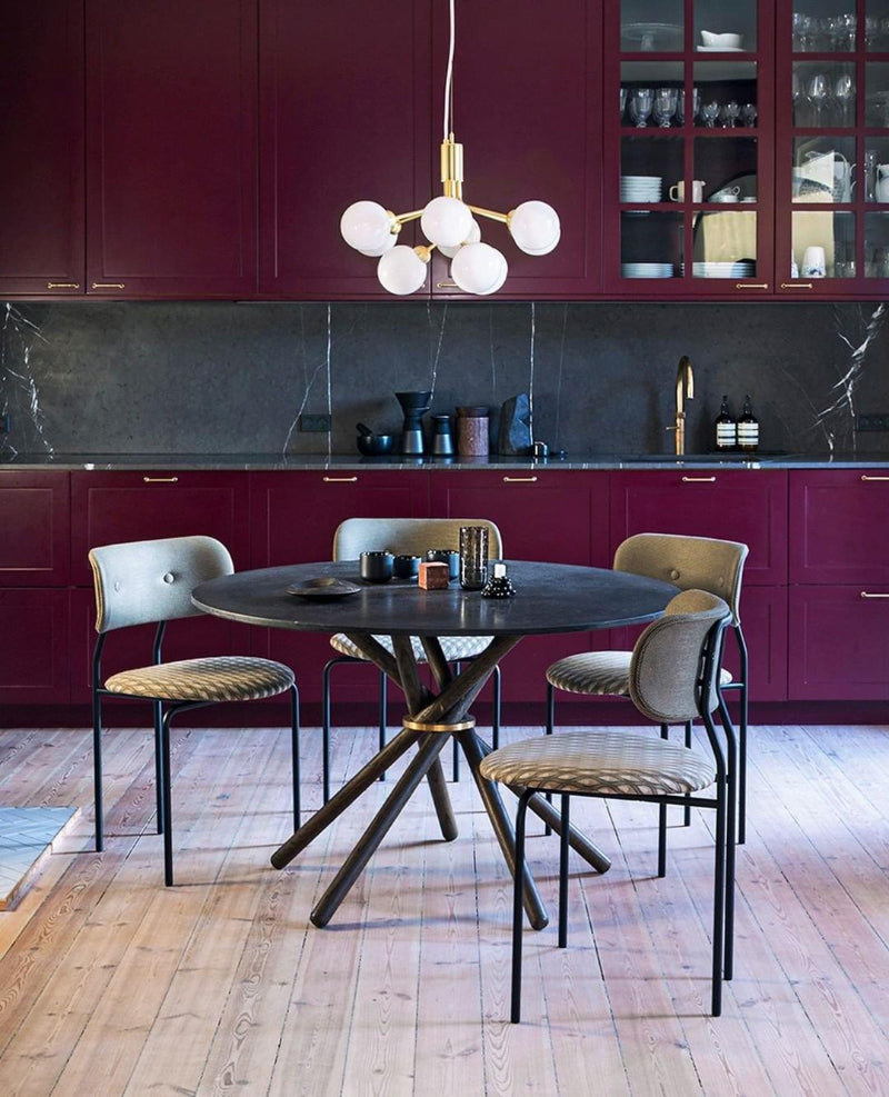 Glass bubble light with Flower Bloom American design creating contemporary lighting for modern dining room foyer interior